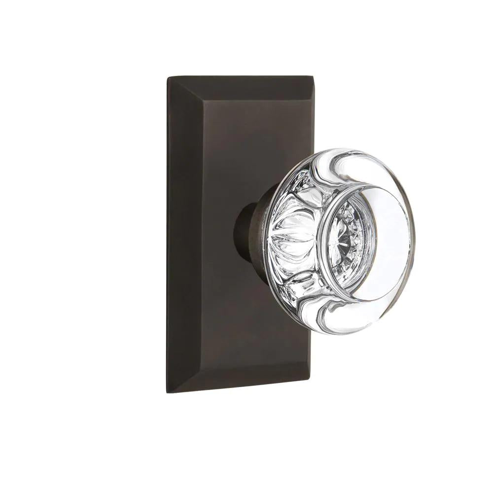 Studio Plate 2-3/4 in. Backset Oil-Rubbed Bronze PassaHall/Closet Round Clear Crystal Glass Door Knob