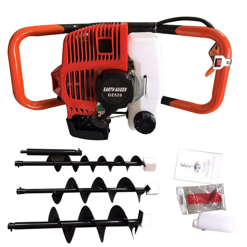 NOLANTISI 52cc Digger, 2.3HP Gas Powered Post Hole Digger Ground Fence 2-Stroke Single Cylinder Gasoline Engine with Earth Auger Drill 4"/6"/8" Bits