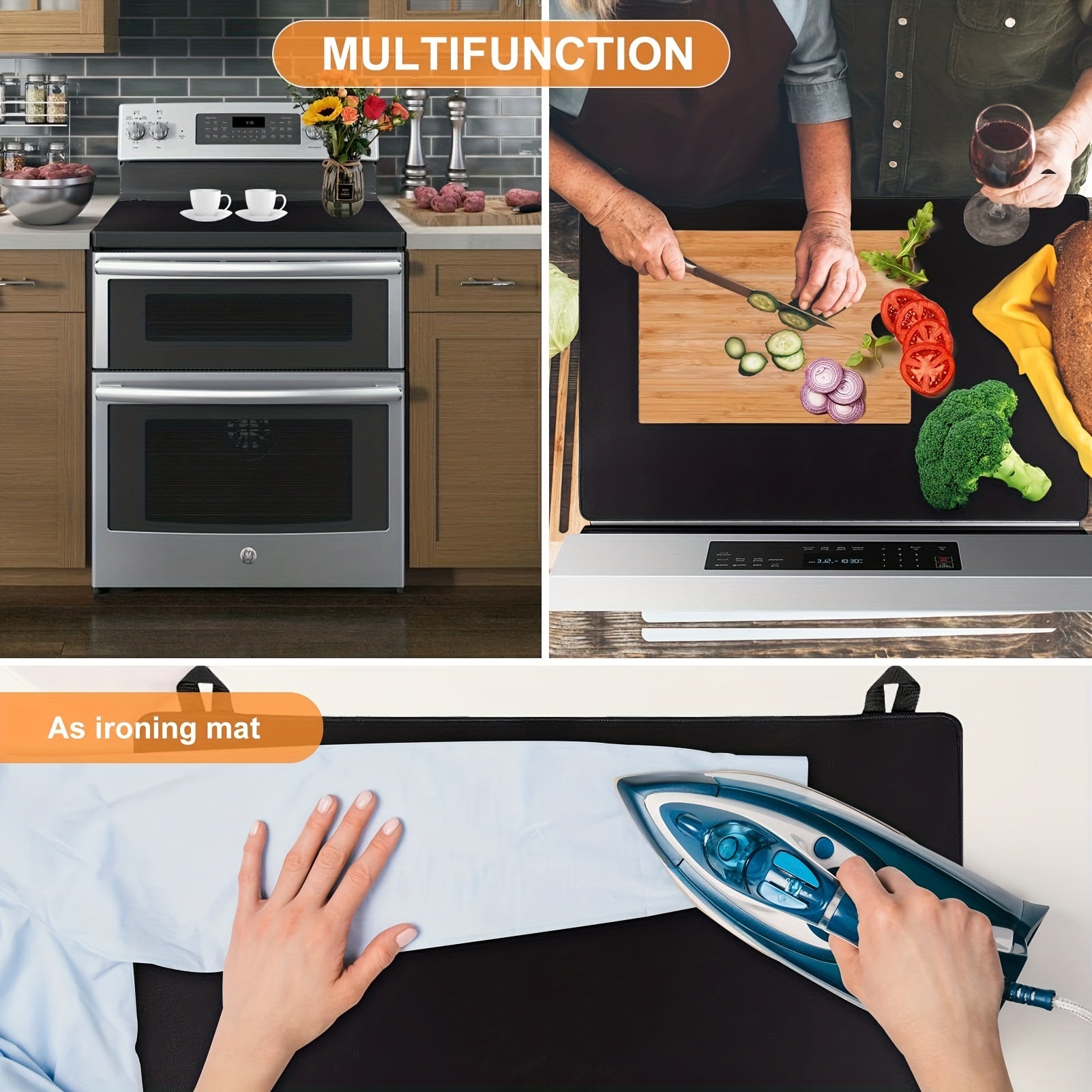 Stove Covers, Heat Resistant Glass Stove Top Cover , For Electric Stove LarCooktop Cover, Anti-Slip Coating Waterproof Stove Gap Foldable