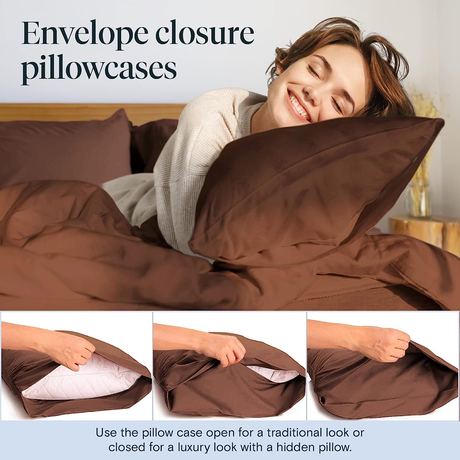 LuxClub 6 PC Full Size Sheet Set Bamboo Sheets Deep Pockets 18" Eco Friendly Wrinkle Free Cooling Sheets Machine Washable Hotel Bedding Silky Soft - Brown Full