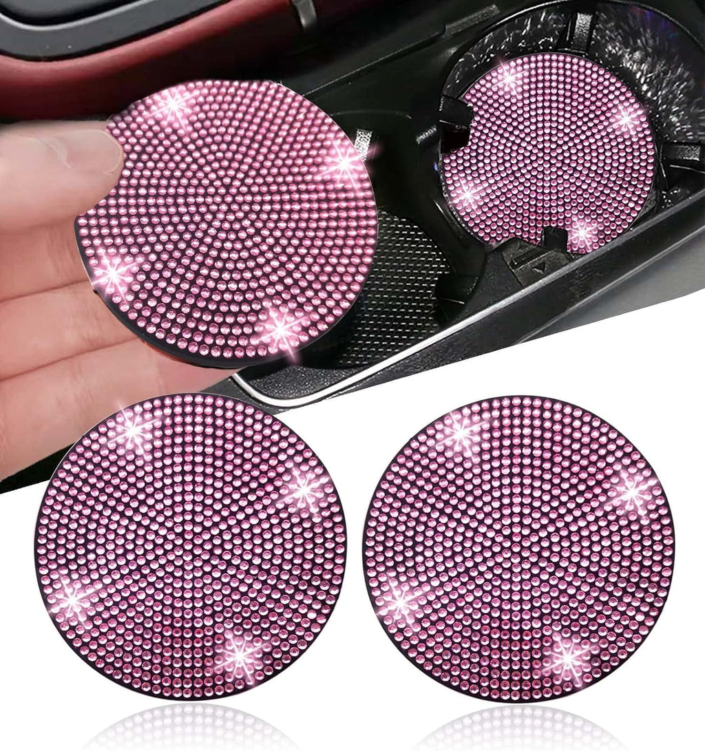 2pcs Bling Car Cup Holder Coaster, 2.75 inch Anti-Slip Shockproof Universal Fashion Vehicle Car Coasters Insert Bling Crystal Rhinestone Auto Automotive Interior Accessories for Women (2 pcs, Pink)