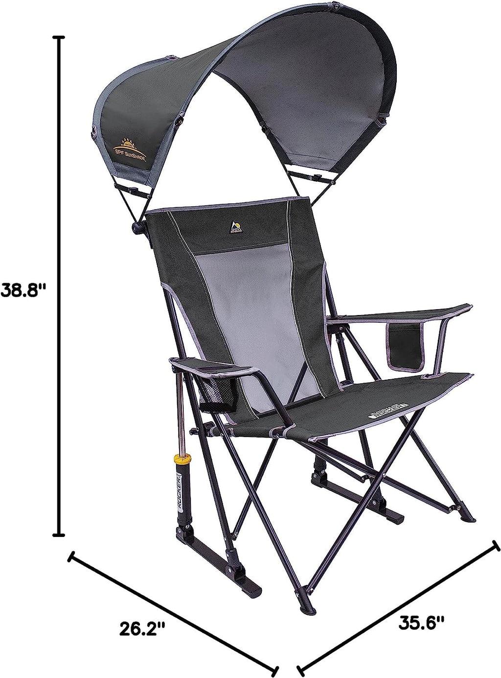 GCI Outdoor SunShade Rocker Collapsible Rocking Chair &amp; Outdoor Camping Chair With Canopy, Pewter