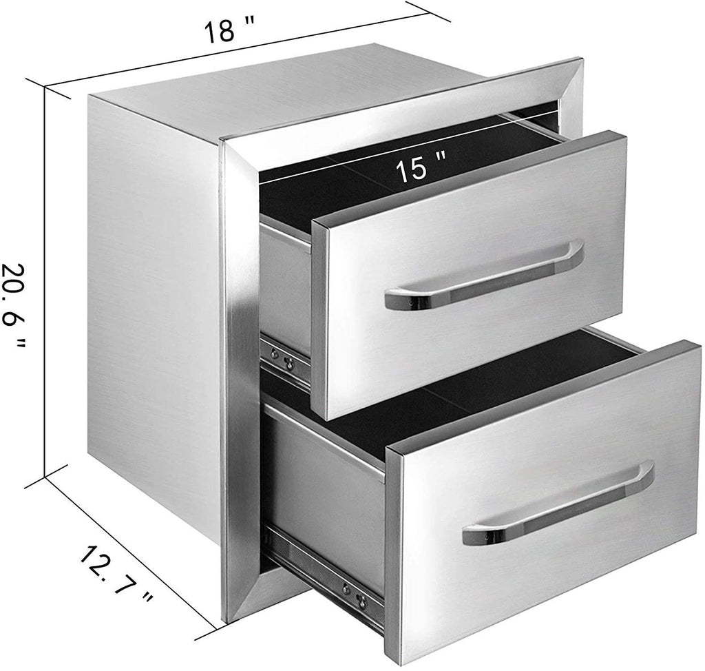 Mophorn Outdoor Kitchen Drawers 17.7 W X 20.5 H X 12.5 D, Flush Mount Double BBQ