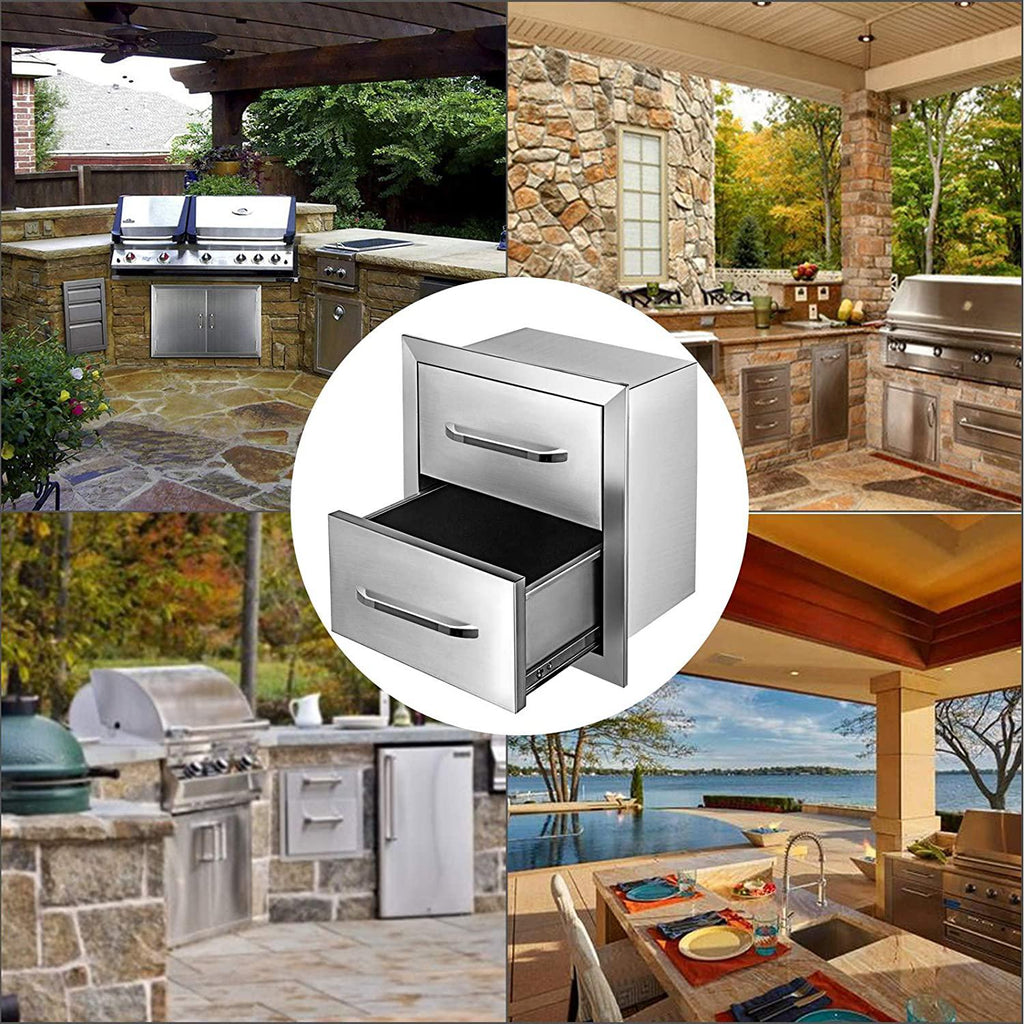 Mophorn Outdoor Kitchen Drawers 17.7 W X 20.5 H X 12.5 D, Flush Mount Double BBQ