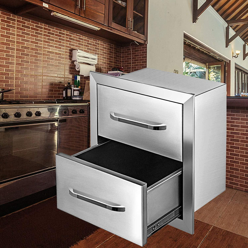 Mophorn Outdoor Kitchen Drawers 17.7 W X 20.5 H X 12.5 D, Flush Mount Double BBQ