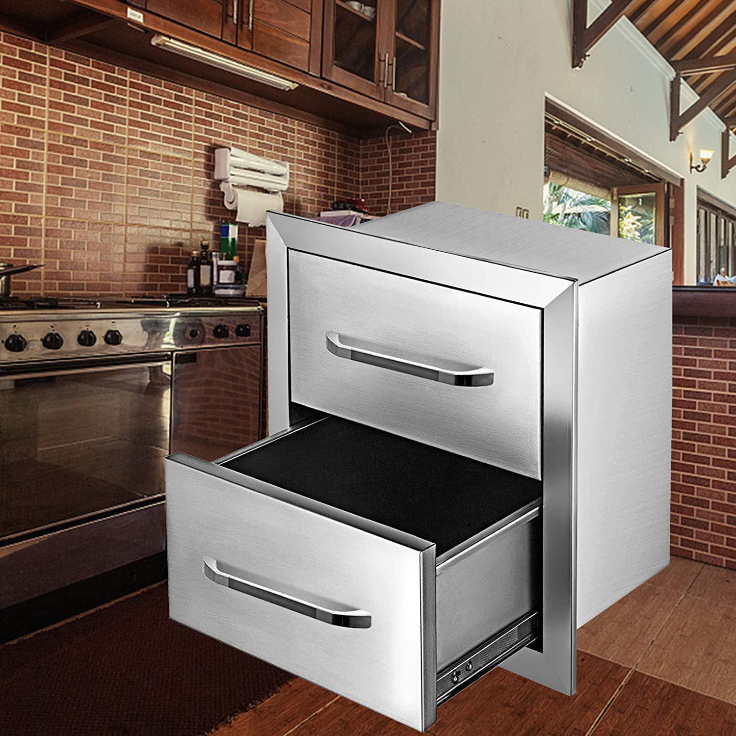 Mophorn Outdoor Kitchen Drawers 17.7 W X 20.5 H X 12.5 D, Flush Mount Double BBQ