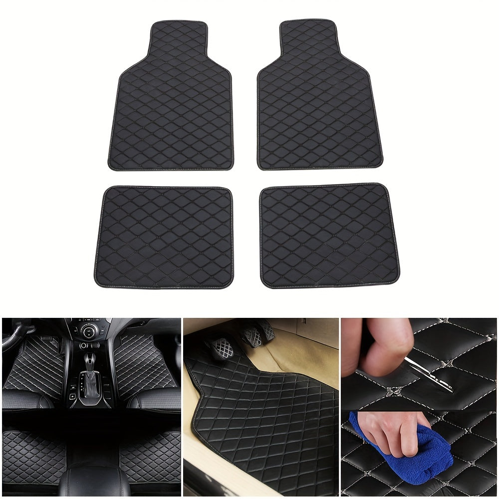 Upgrade Your Car With 4pcs Universal Waterproof Leather Car Floor Mats - Front &amp; Rear Full Set!
