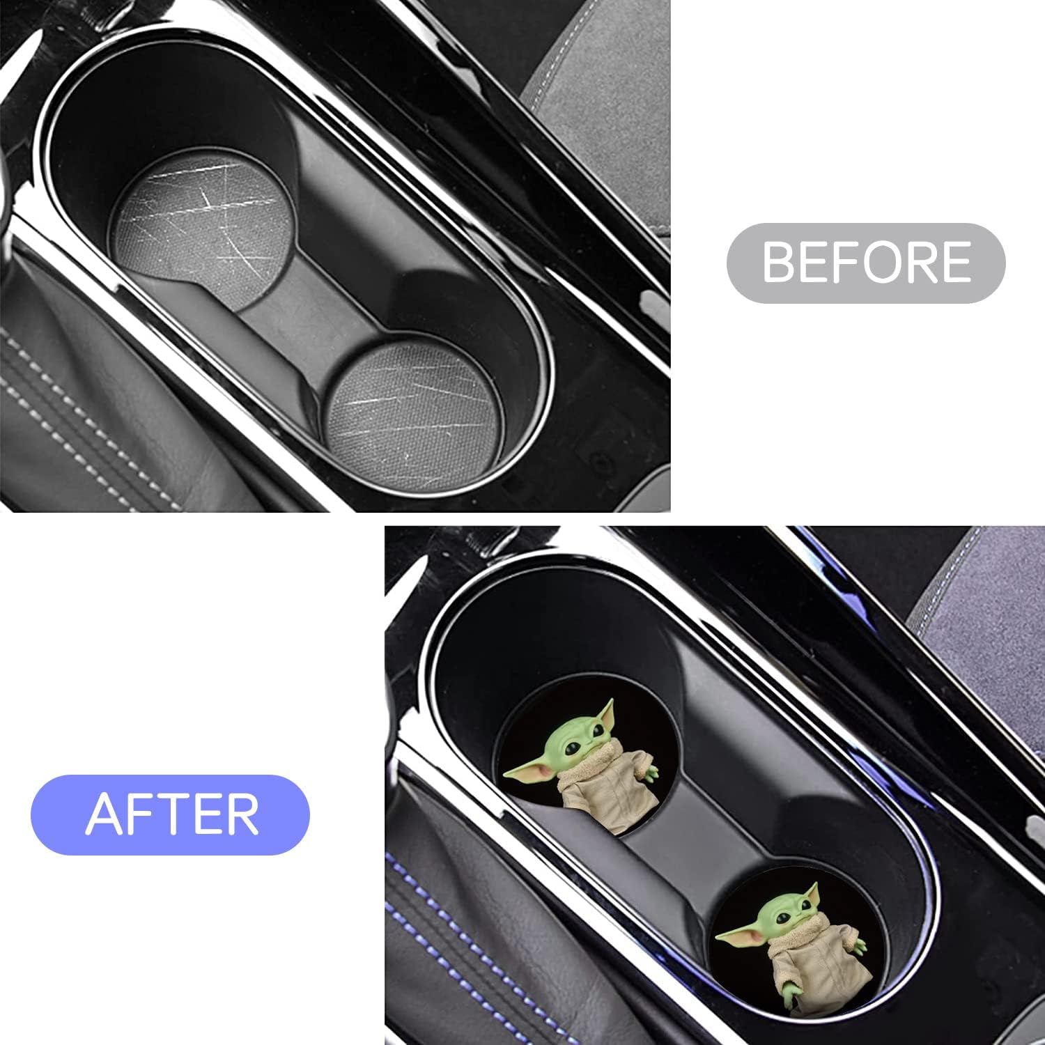 Car Cup Holder Coasters - 2PCS 2.75" Car Coasters for Star Wars The Mandalorian The Child Baby Yoda - Universal Auto Anti Slip Cup Holder Insert Coasters by FLYEEGO