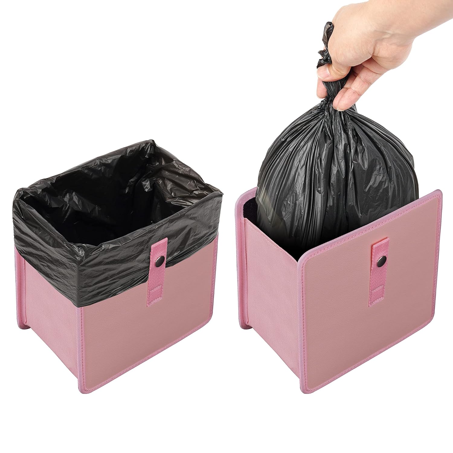 KMMOTORS Foldable Hanging Car Trash Can Pink, Car Trash Bag, Car Trash bin, Vegan Leather and Oxford Clothes Car Organizer, Cute car Gadgets (Medium, Pink)