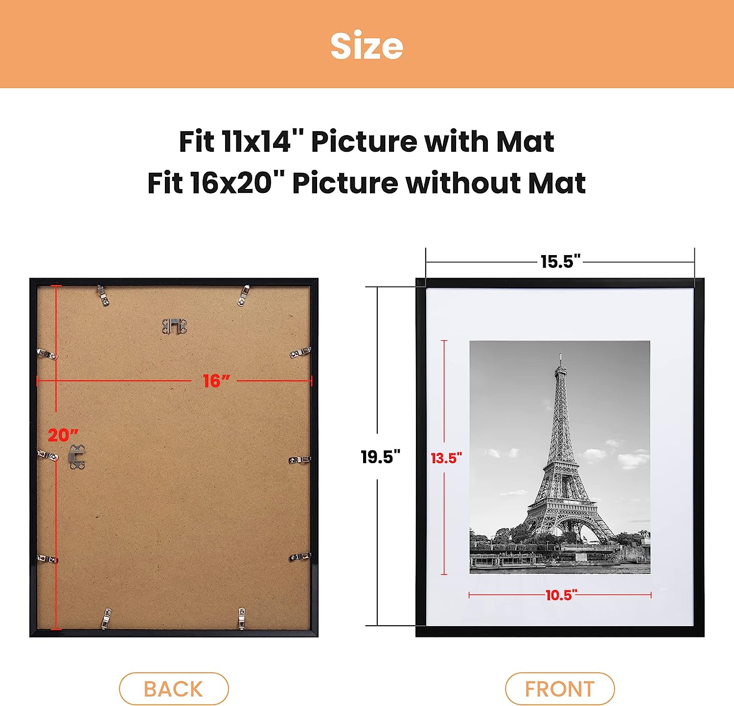 upsimples 16x20 Picture Frame Set of 5, Display Pictures 11x14 with Mat or 16x20 Without Mat,Wall Gallery Poster Frames,Black