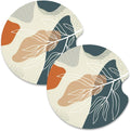Nipichsha Car Cup Holder Coasters, Car Coasters for Cup Holders, 2 Pack Anti Slip Insert Coasters, Rubber Car Cup Mat with A Finger Notch, Cute Car Interior Accessories for Women (Abstract Boho Leaf)