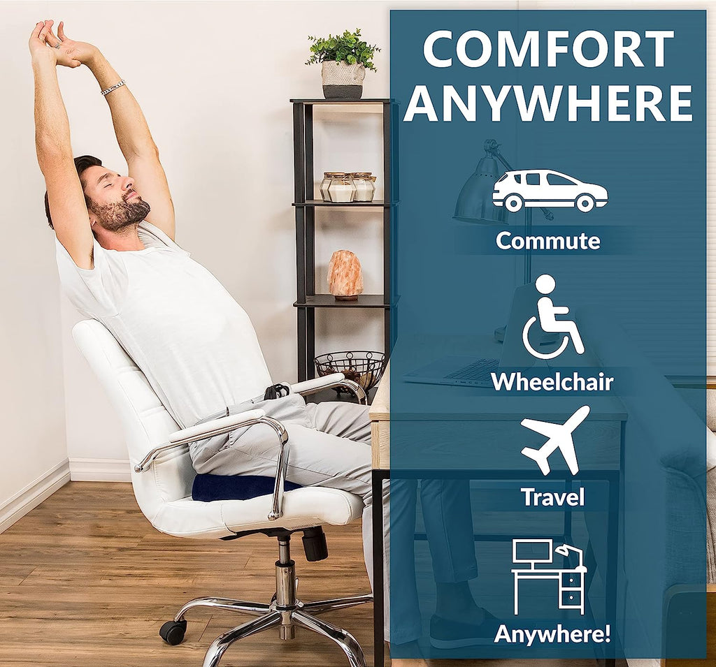 ComfiLife Gel Enhanced Seat Cushion – Non-Slip Orthopedic Gel &amp; Memory Foam Coccyx Cushion for Tailbone Pain – Office Chair Car Seat Cushion – Sciatica &amp; Back Pain Relief (Navy)