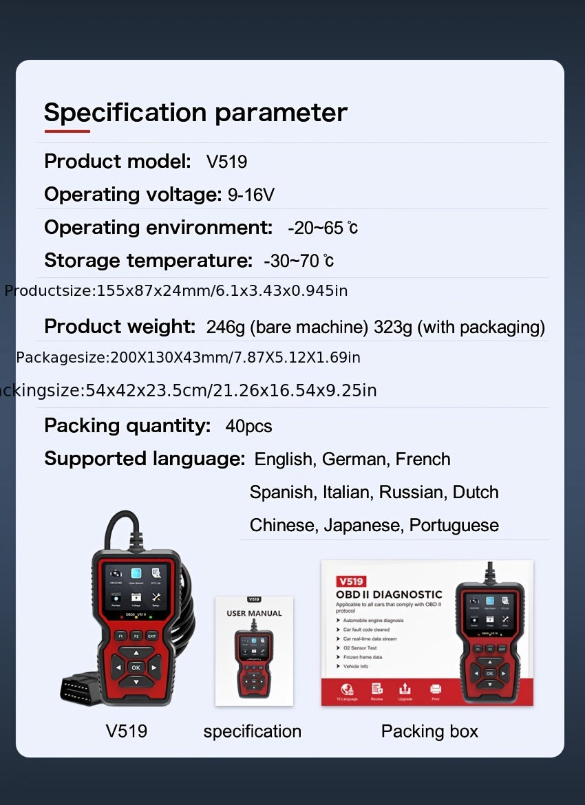OBD2 Scanner Live Data Professional Mechanic OBDII Diagnostic Code Reader Tool For Check Engine Light