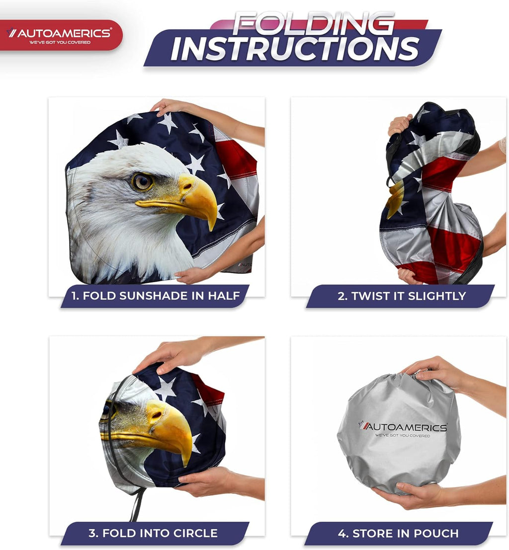 Autoamerics 1-Piece Windshield Sun Shade American Eagle Flag - 3 USA Patriotic  - Foldable Car Front Window Sunshade for Sedans SUV Truck - Blocks Max UV Rays and Keeps Your Vehicle Cool - Large