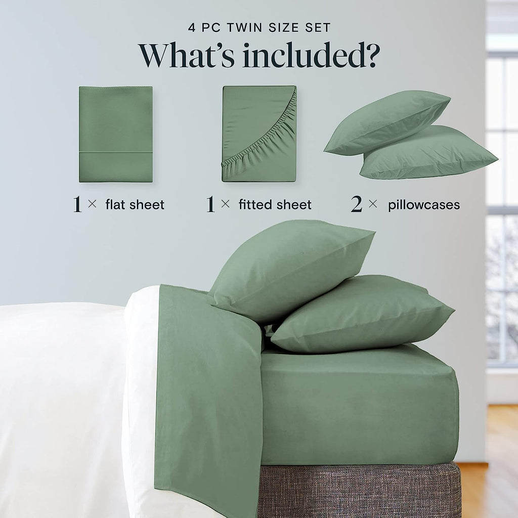 LuxClub Twin Sheets Set - Soft Twin Bed Sheets for Boys and Girls, 4 PC Deep Pockets 18" Eco Friendly Wrinkle Free Kids Fitted Sheets Machine Washable Hotel Bedding Silky Soft- Tree Moss Green Twin