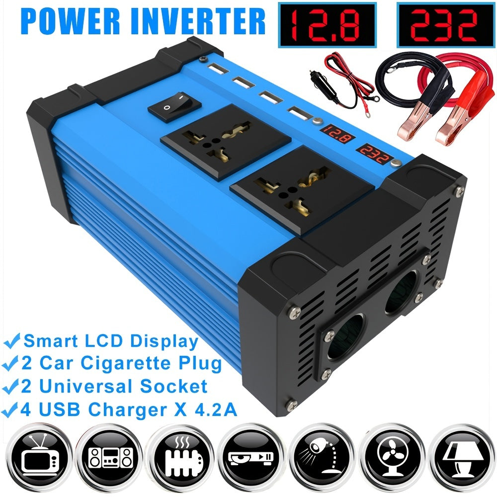 400W Power Inverter: DC 12V to AC 110V with 2 Universal Sockets, 4 USB Chargers &amp; LED Display