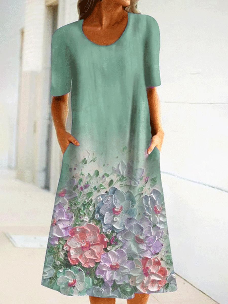 Floral Print Round Neck Short Sleeve Casual Dress