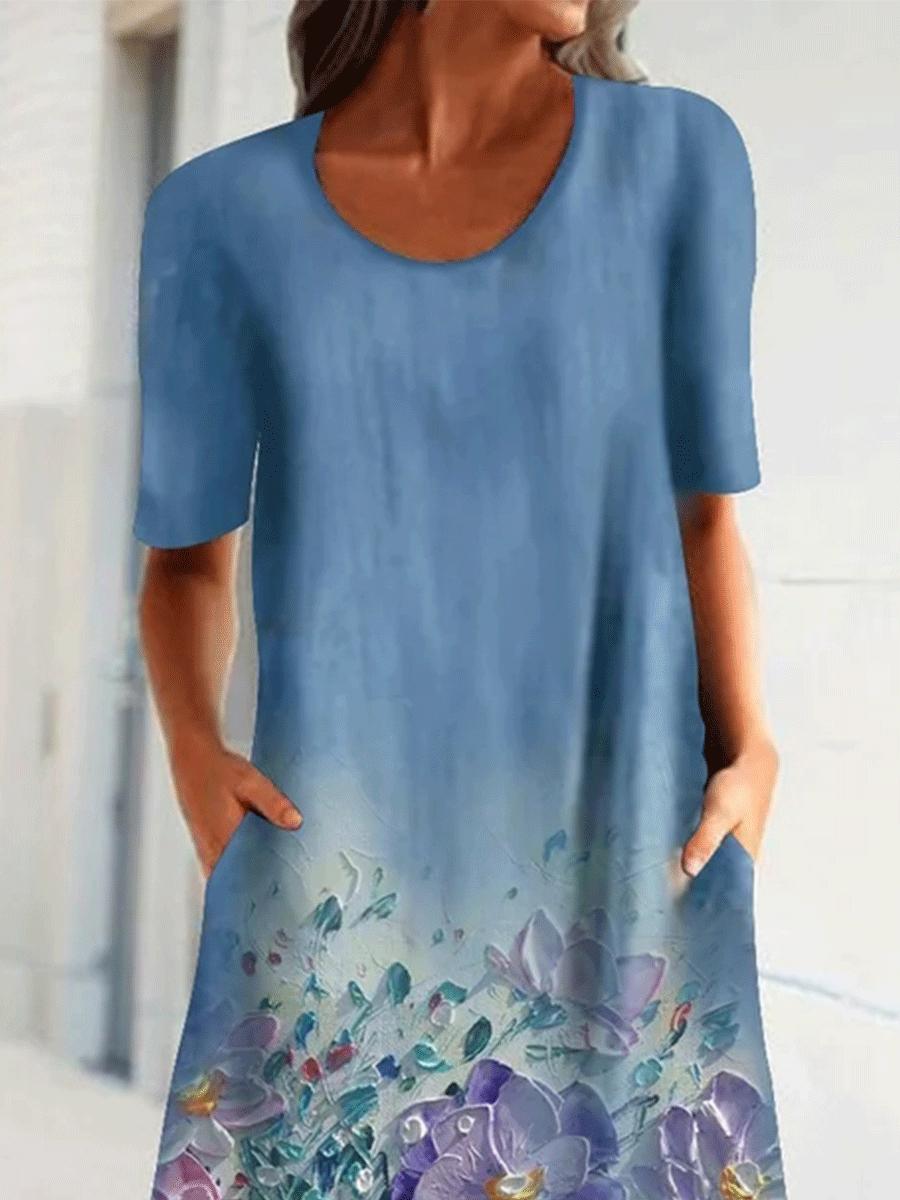 Floral Print Round Neck Short Sleeve Casual Dress