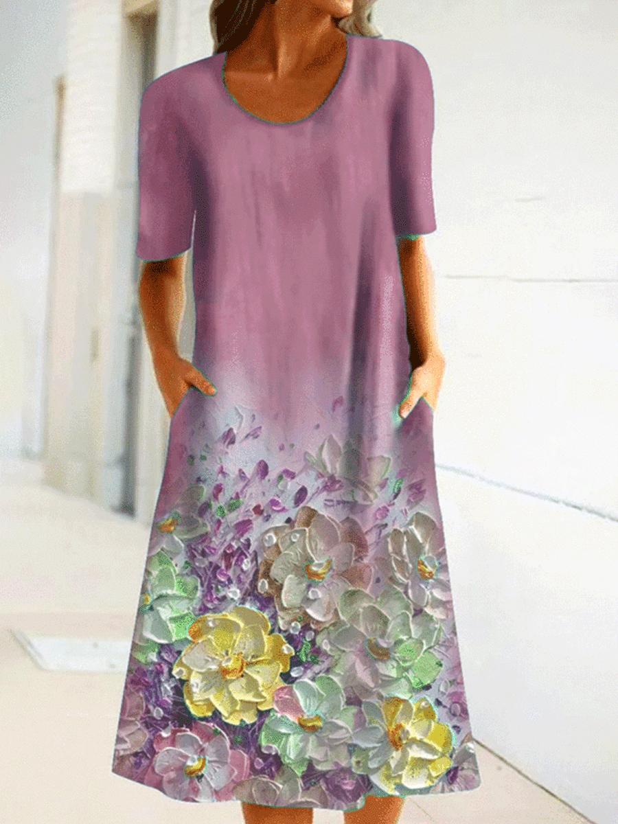 Floral Print Round Neck Short Sleeve Casual Dress