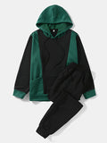 mens two tone stitching hoodie casual two pieces outfits with sweatpants