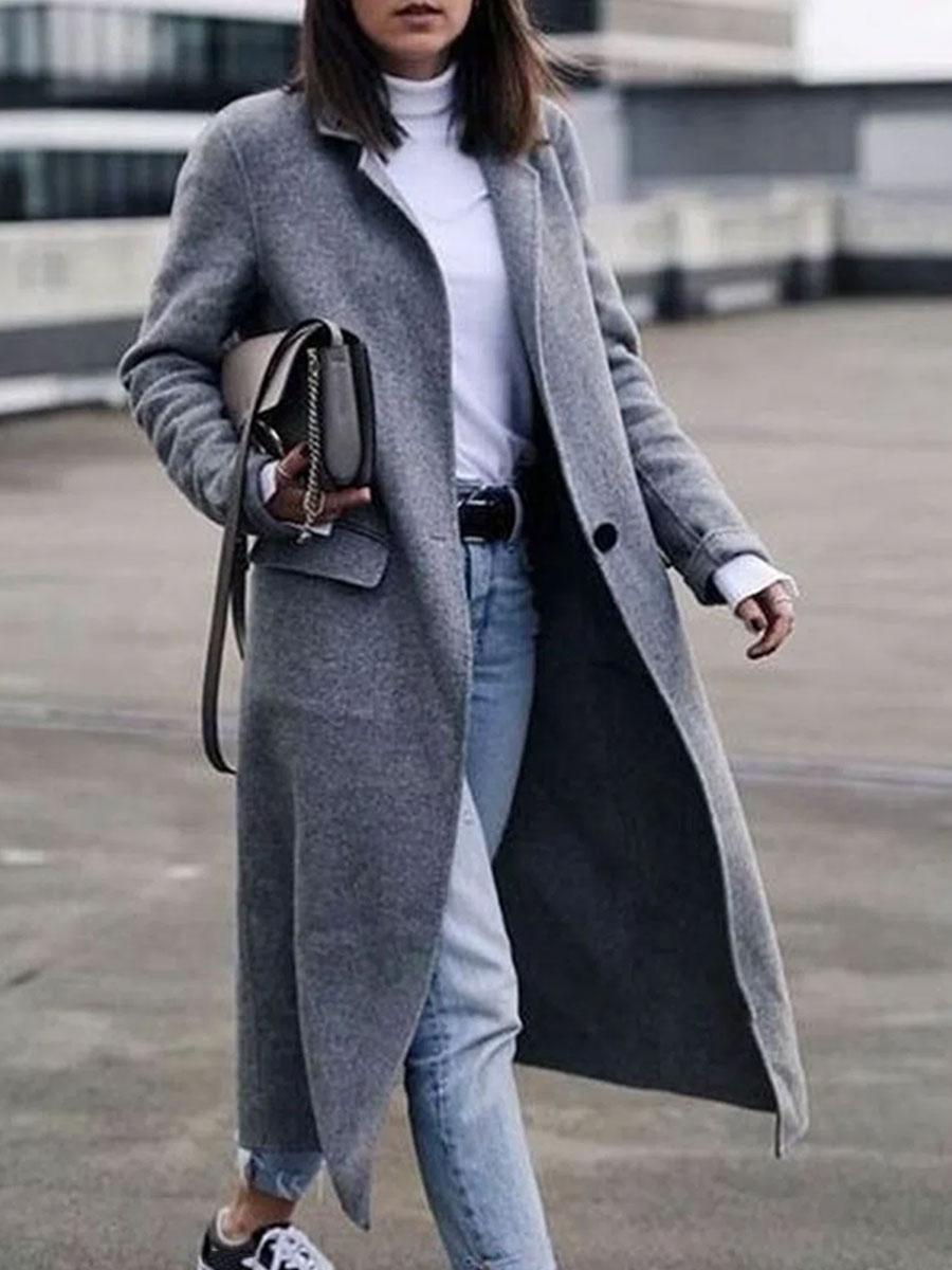 Pure Color Loose Casual Woolen Coat
