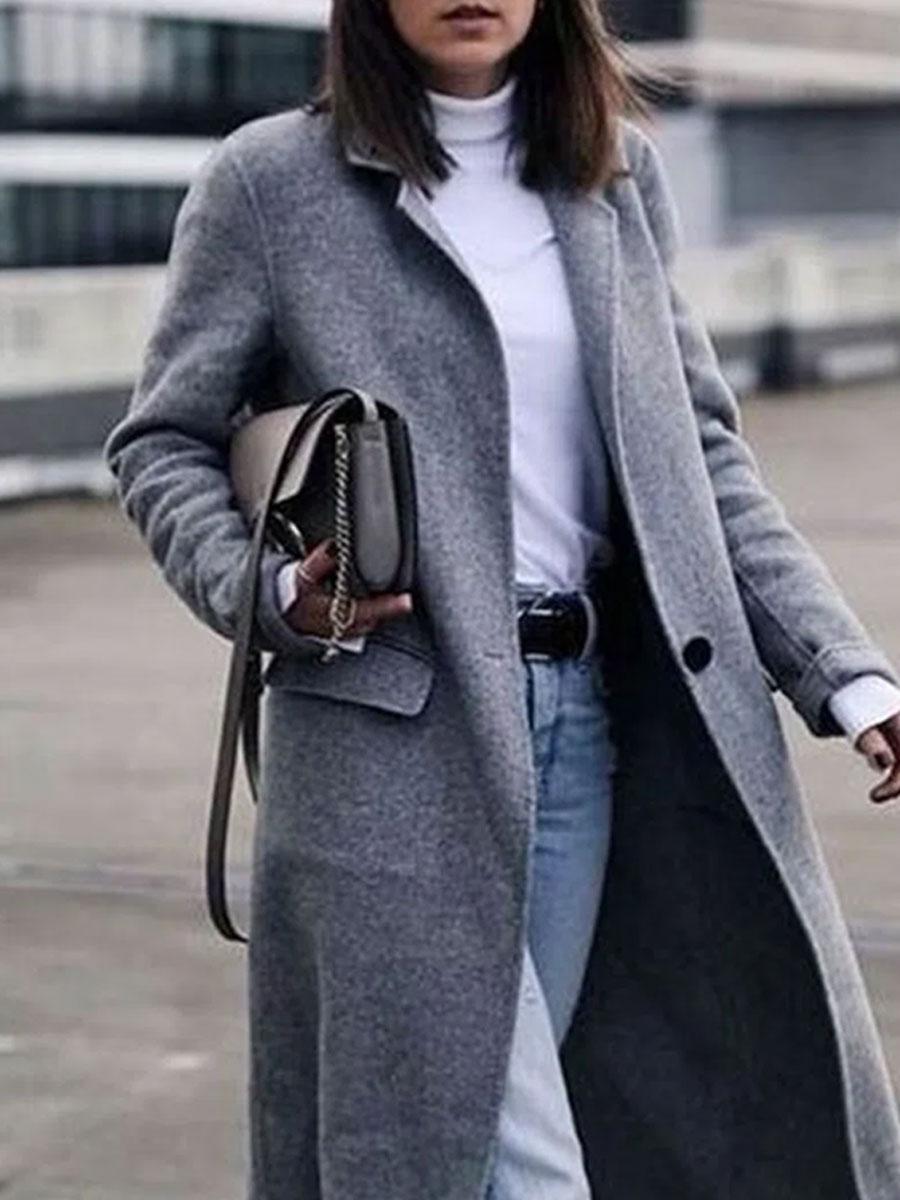 Pure Color Loose Casual Woolen Coat