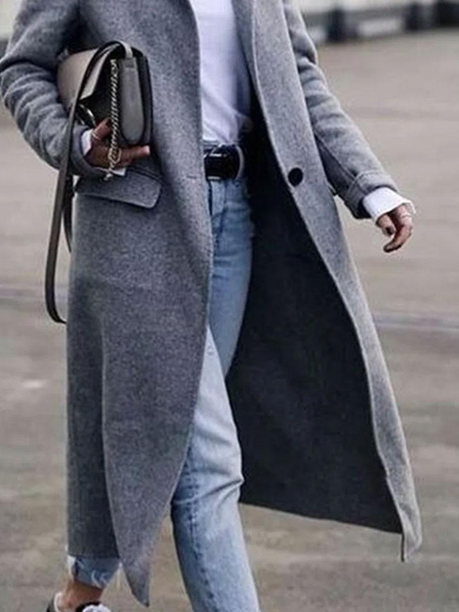Pure Color Loose Casual Woolen Coat
