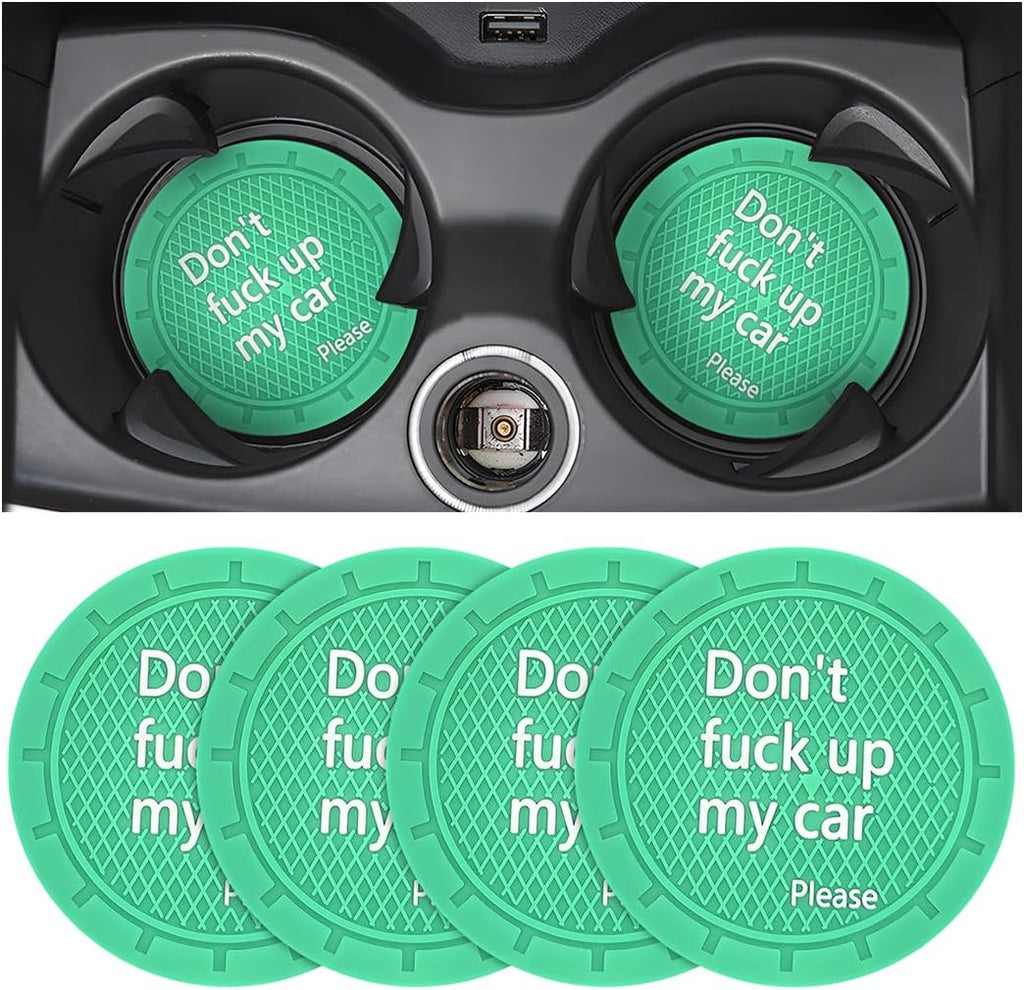 8sanlione Car Cup Coaster, 4Pcs 2.75 Inch Auto Cup Holder Insert Coasters, Anti-Slip Waterproof Embedded Drink Mat, Automotive Interior Accessories for Men and Women (D Light Green/4PCS)