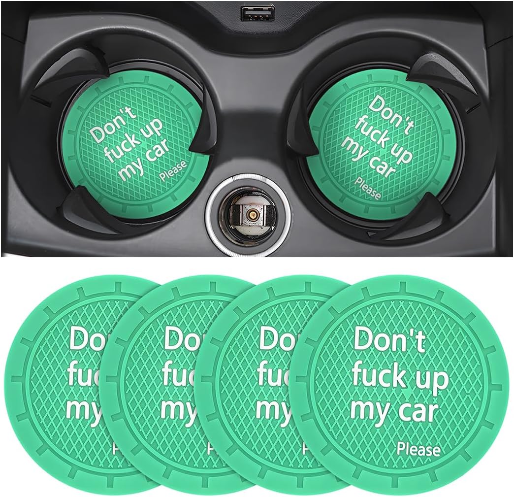8sanlione Car Cup Coaster, 4Pcs 2.75 Inch Auto Cup Holder Insert Coasters, Anti-Slip Waterproof Embedded Drink Mat, Automotive Interior Accessories for Men and Women (D Light Green/4PCS)