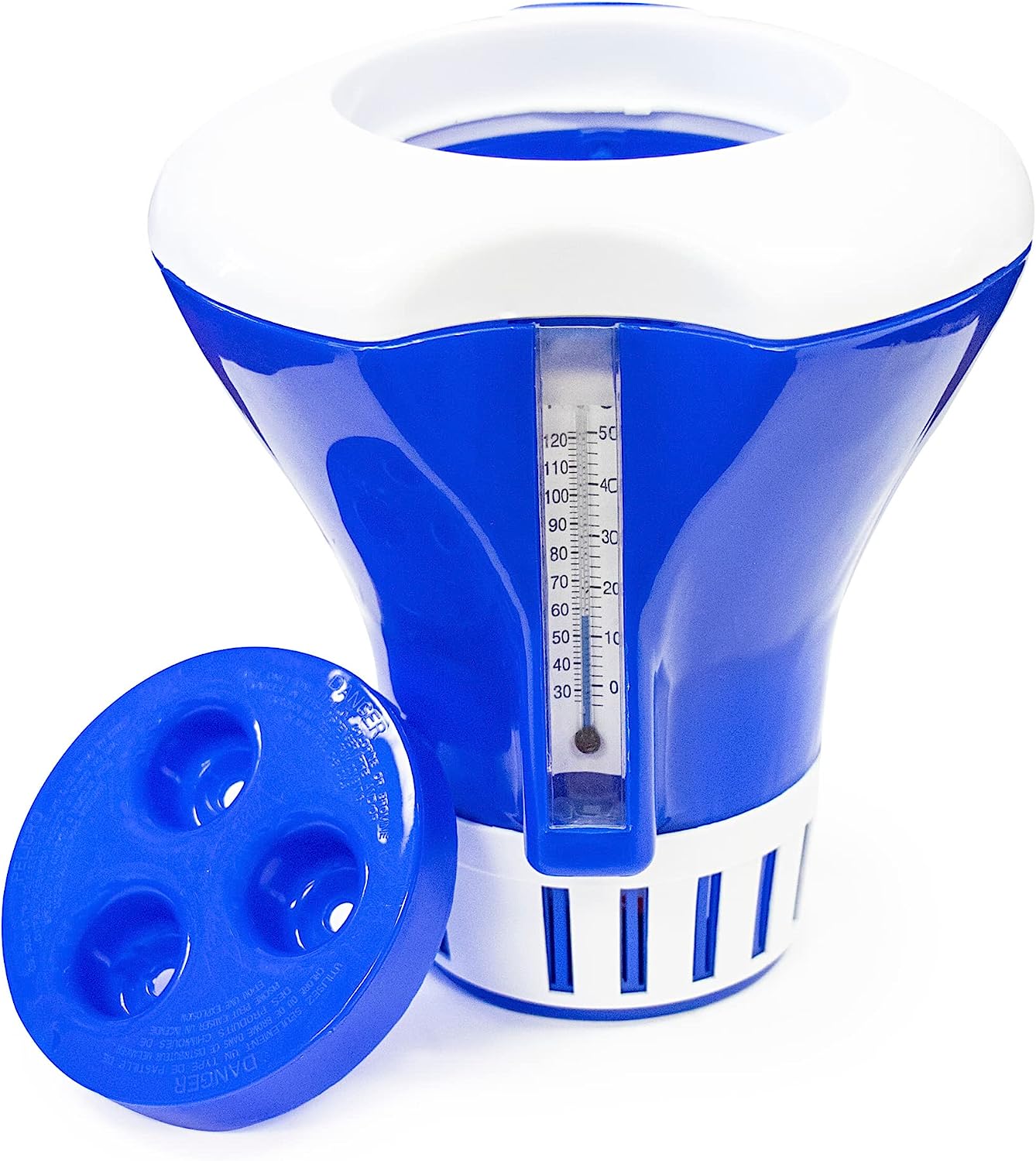 HYDROTOOLS BY SWIMLINE 87400 Large Capacity Pool &amp; Spa Chemical Dispenser Thermometer Combo | Compatible Bromine &amp; Chlorine Supports 1-3’’ Tablets | Adjustable Customizable Flow Rate | Cost Effective