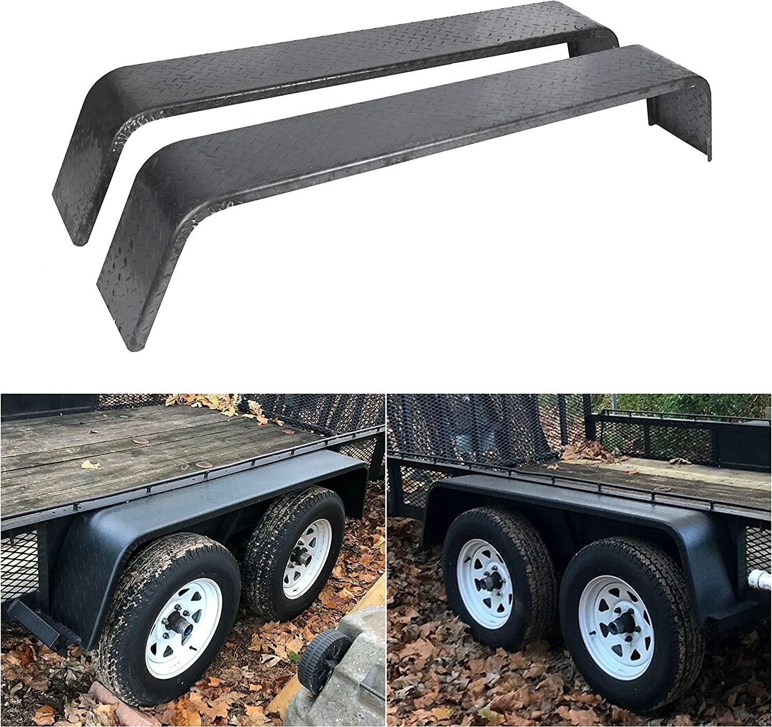 JMTAAT Heavy Duty Unpainted Steel Diamond Fenders Tread Plate Tandem Axle Trailer 10"x72"x13" | (2 Fenders)