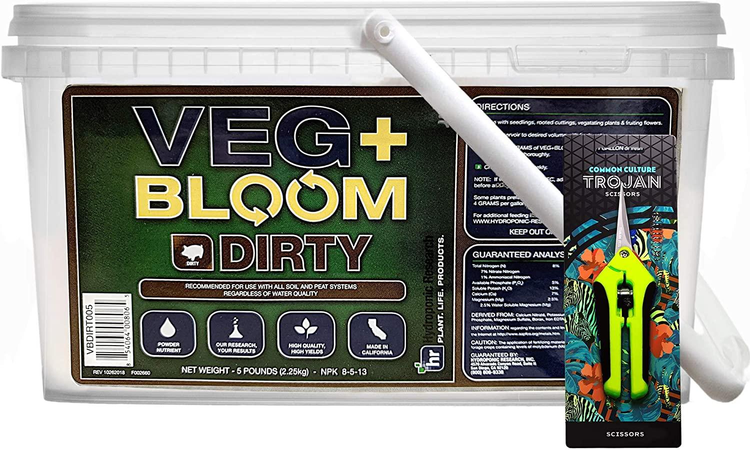 Veg+ Bloom Dirty Formulated Nutrient Powder for Soil and Peat -5lb with Common Culture Trimming Scissors