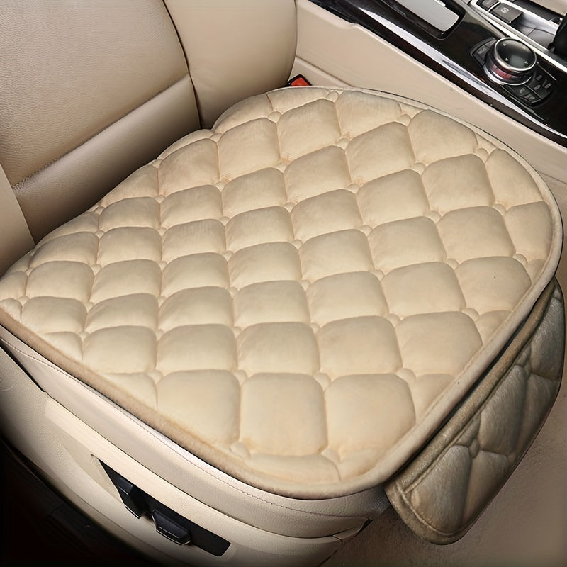 1pc/2pcs Car Seat Cover With Soft Velvet And Plaid Comfortable Memory Foam With Phone StoraBag Back Non-slip Silicone Particle Back Seat Cushion