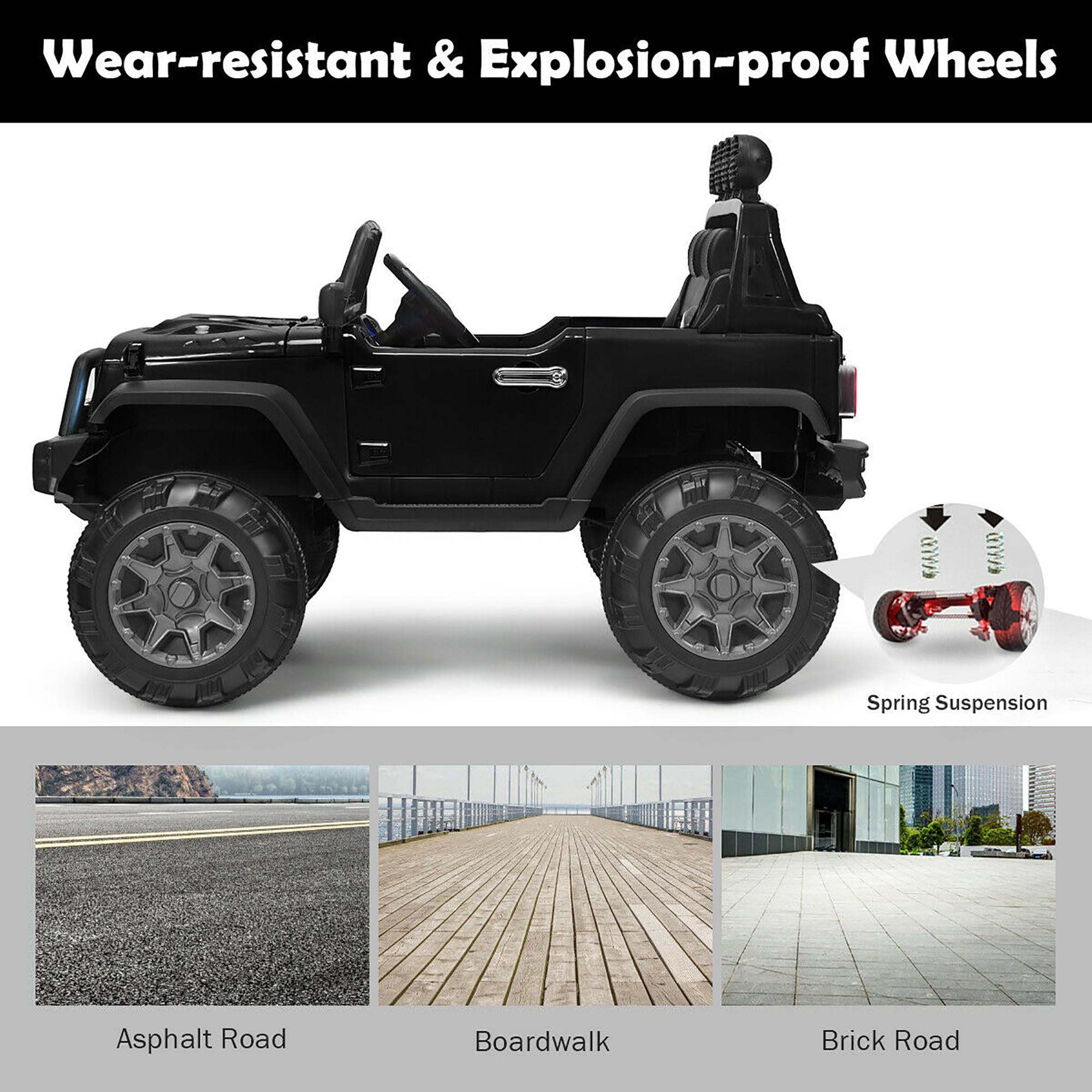 12V Kids Ride On Truck RC Car with LED Lights Music Truck Black