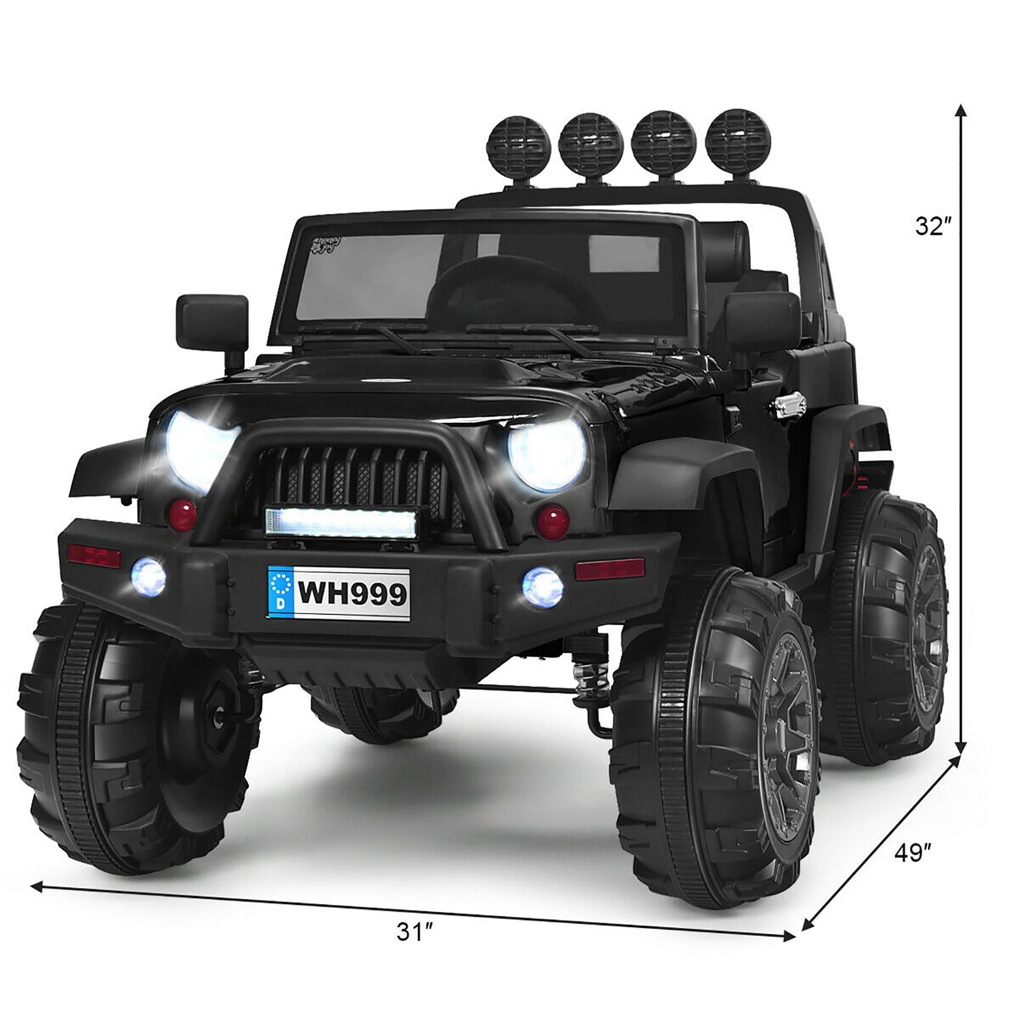 12V Kids Ride On Truck RC Car with LED Lights Music Truck Black