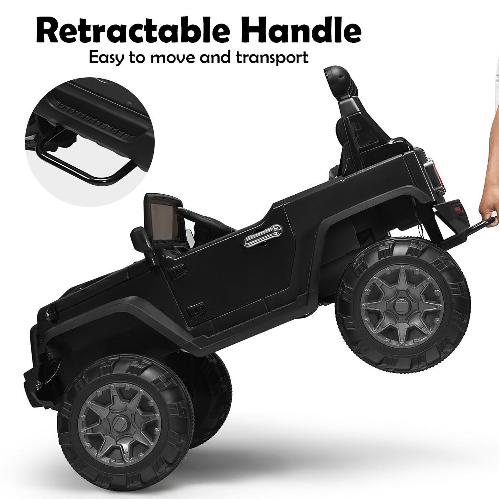 12V Kids Ride On Truck RC Car with LED Lights Music Truck Black