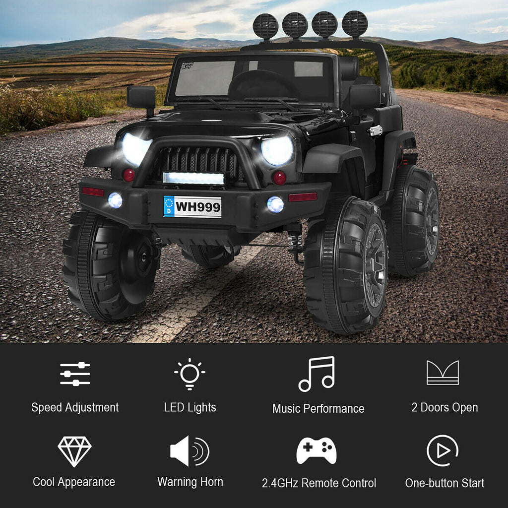 12V Kids Ride On Truck RC Car with LED Lights Music Truck Black