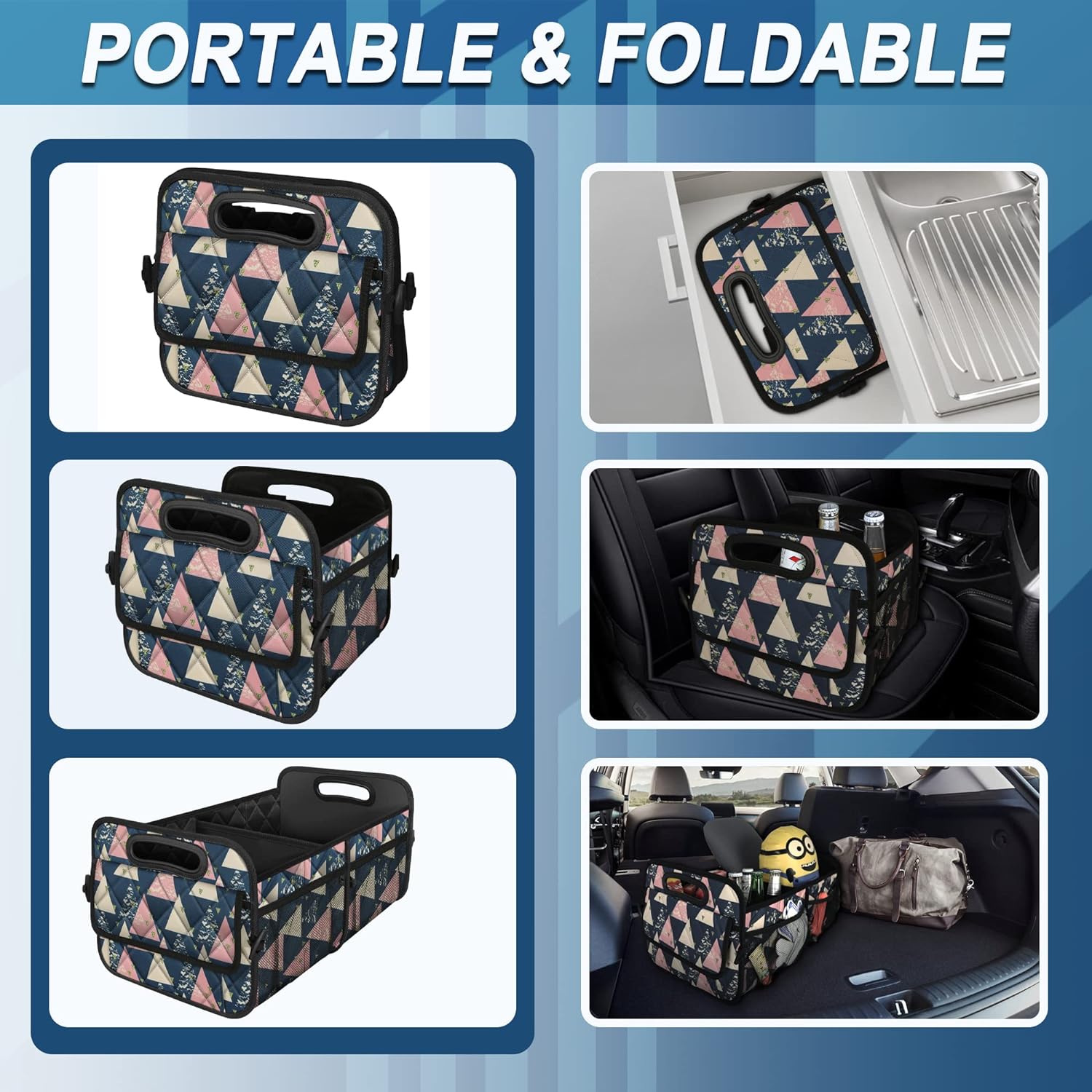 Deosk Trunk Organzier and Storage with 6 Big Pocket,Car Accessories for Women/Men 50L Waterproof Polyester for Car/SUV/Minivan/Truck(Medium, Triangle)
