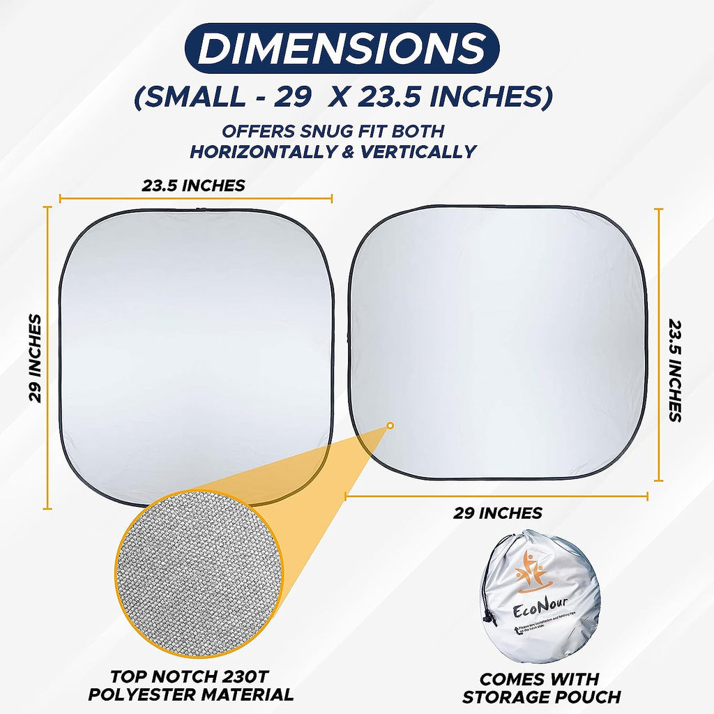 EcoNour 2-Piece Car Shade Front Windshield, Durable 230T Polyester Car Window Shades Blocks UV Rays, Foldable Automotive Interior Accessories for Sun Protection, Small (23.5 in x 29 in)
