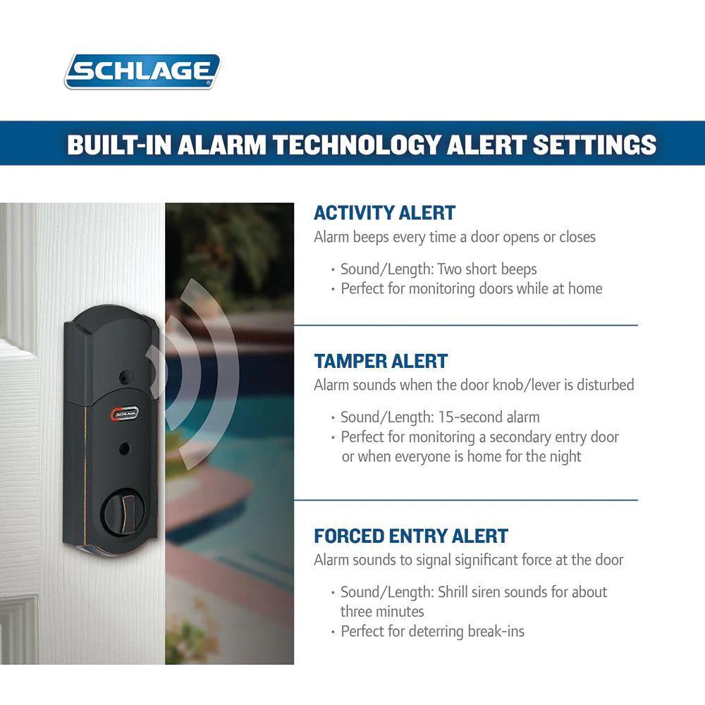 Aged Bronze Connect Z-Wave Plus Smart Deadbolt Alarmed Lock with Camelot Trim &amp; Door Handle Set with Georgian Door Knob