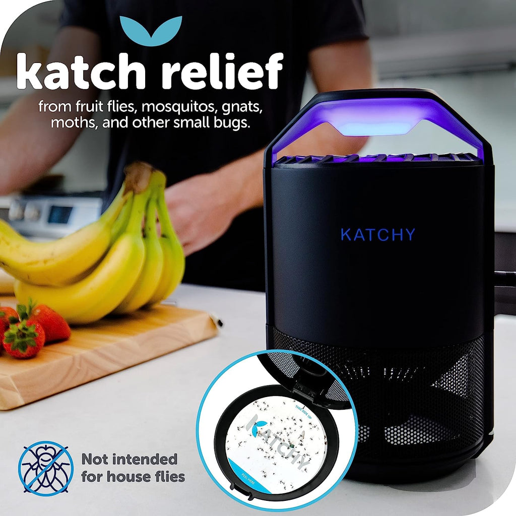 Katchy Indoor Insect Trap - Catcher &amp; Killer for Mosquitos, Gnats, Moths, Fruit Flies - Non-Zapper Traps for Inside Your Home - Catch Insects Indoors with Suction, Bug Light &amp; Sticky Glue (Black)