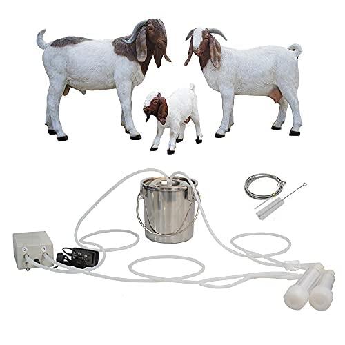 MAPOTAD 3L Goat Pulsation Vacuum Electric MilMachine, Automatic Portable Pulse Breast Pump with 2 Teat Cups  Steel Bucket for Goat.
