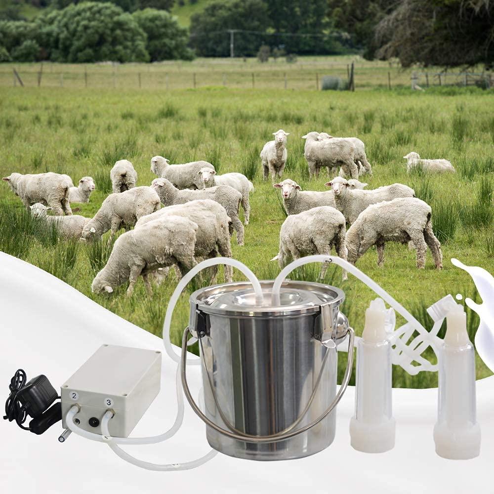 MAPOTAD 3L Goat Pulsation Vacuum Electric MilMachine, Automatic Portable Pulse Breast Pump with 2 Teat Cups  Steel Bucket for Goat.