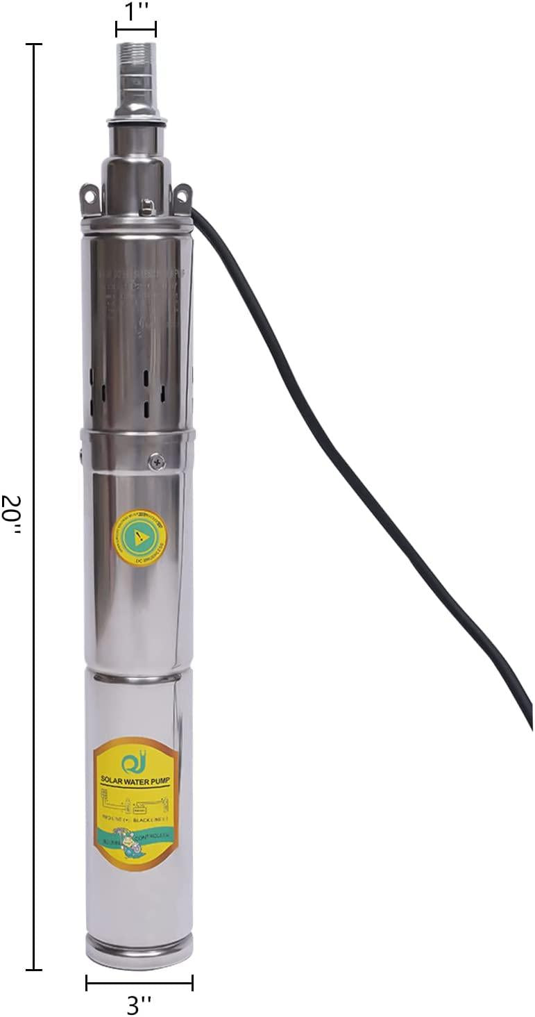 Submersible Deep Well Pump Solar Water Pump DC 24V 370W  Steel Screw Pump, 213ft Lift 8.8GPM Flow, Agricultural Irrigation Pump Solar Water Circulating System