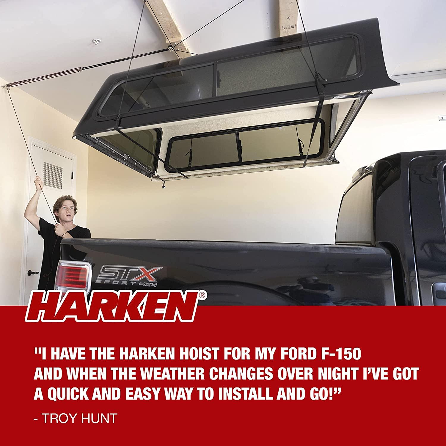 HARKEN - Truck Cap Overhead GaraStoraHoist, Self-Leveling, Safe Anti-Drop System, Easy One-Person Operation, Smart GaraOrganization