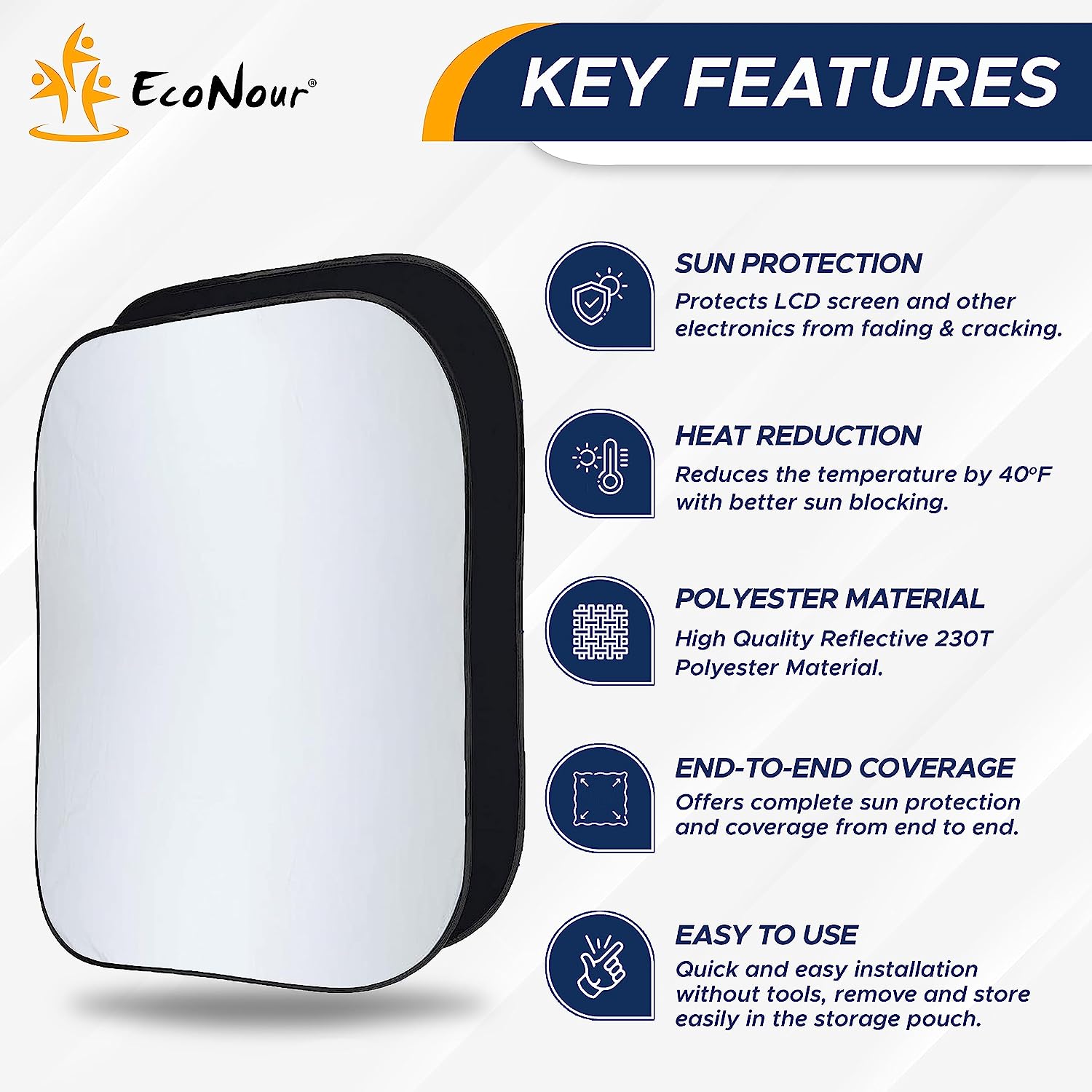 EcoNour 2-Piece Windshield Sun Shade for Jeep, Offers Complete Automotive Sun Protection, Foldable Jeep Windshield Shade Suits Wrangler, Compass, Gladiator &amp; Renegade, (X-Small 18 in x 26 in)
