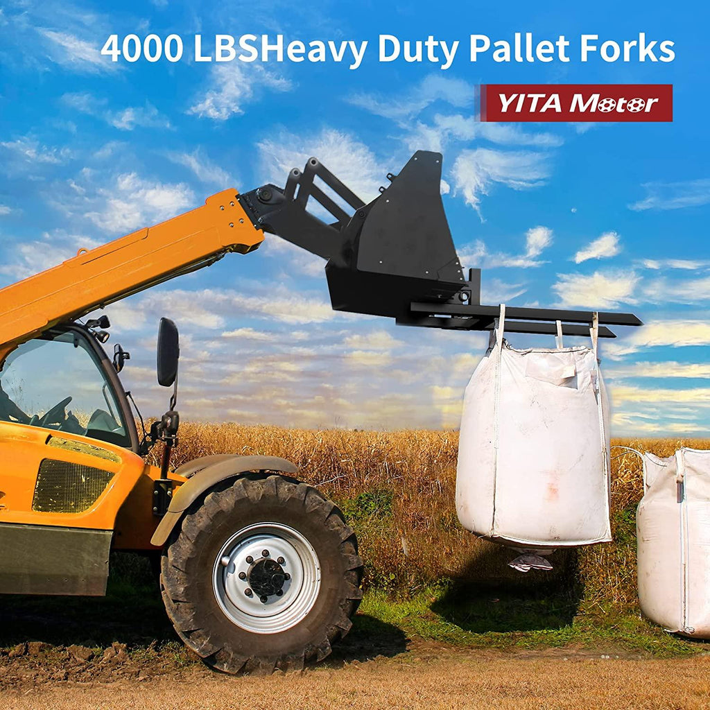 YITAMOTOR 60" 4000LBS Clamp on Pallet Forks Light Duty Forks for Tractor Loader Bucket with Adjustable Stabilizer Bar