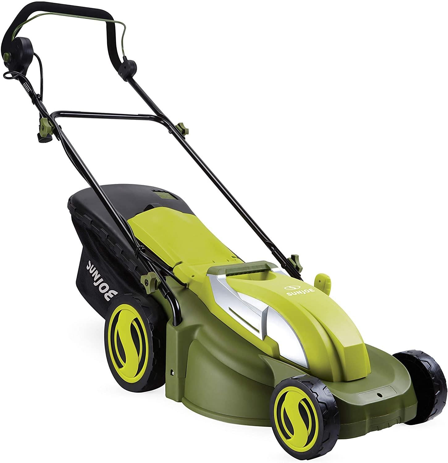 Sun Joe MJ403E 17-Inch 13-Amp Electric Lawn Mower/Mulcher, 7-Position Adjustment, 12-Gallon Detachable Grass Collection Bag, Lightweight, Standard, Green