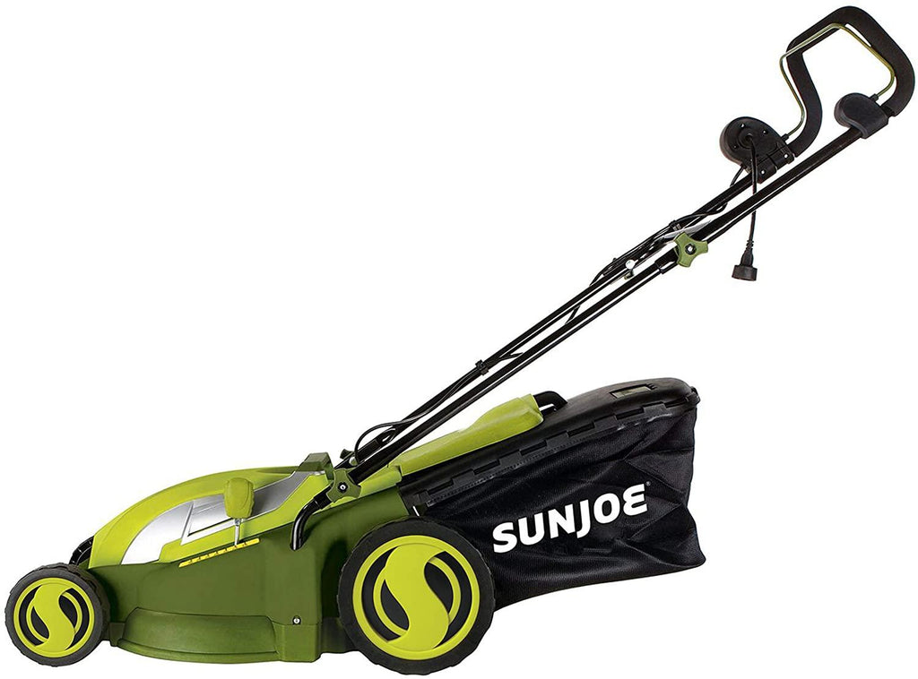 Sun Joe MJ403E 17-Inch 13-Amp Electric Lawn Mower/Mulcher, 7-Position Adjustment, 12-Gallon Detachable Grass Collection Bag, Lightweight, Standard, Green