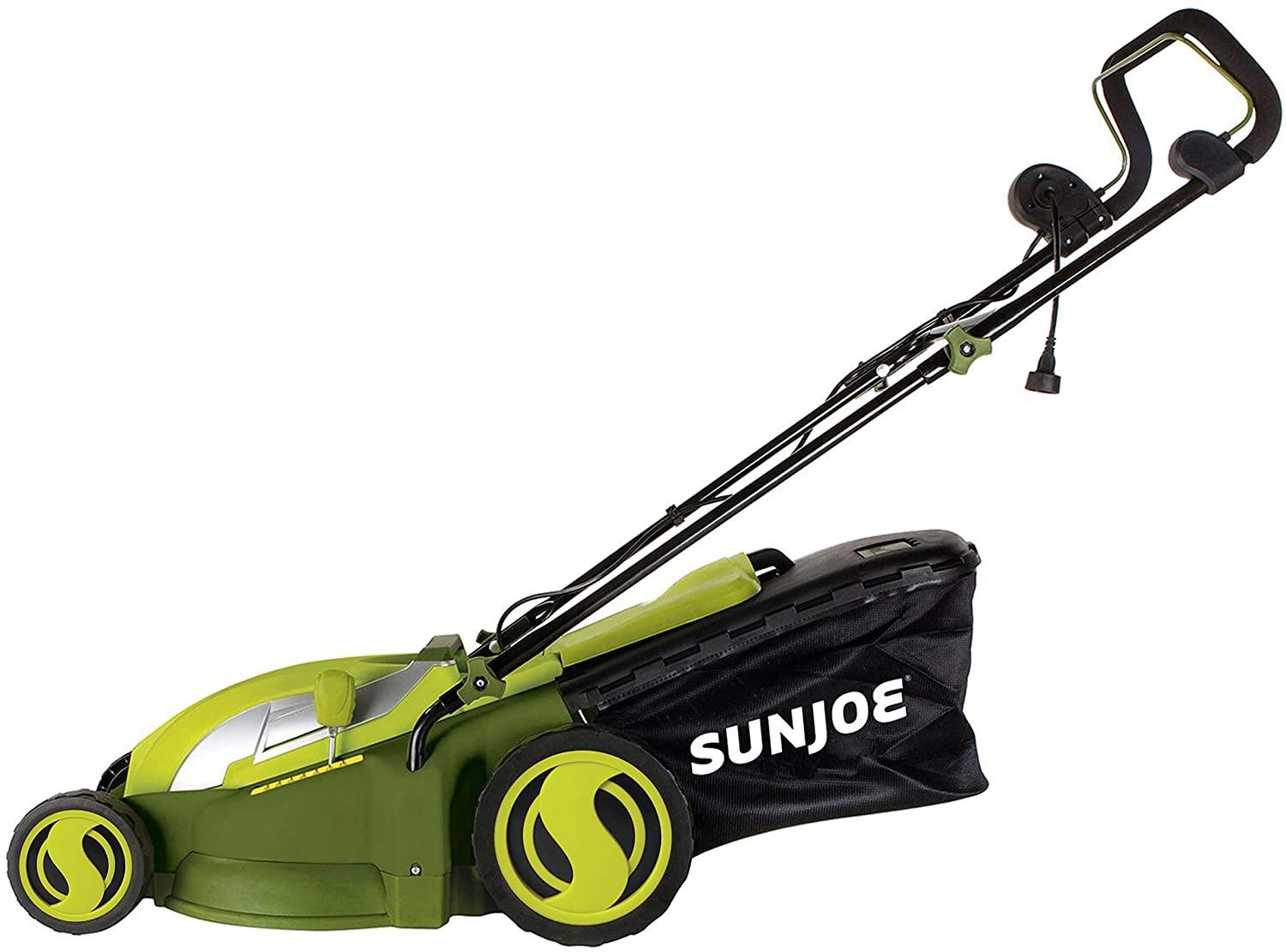 Sun Joe MJ403E 17-Inch 13-Amp Electric Lawn Mower/Mulcher, 7-Position Adjustment, 12-Gallon Detachable Grass Collection Bag, Lightweight, Standard, Green